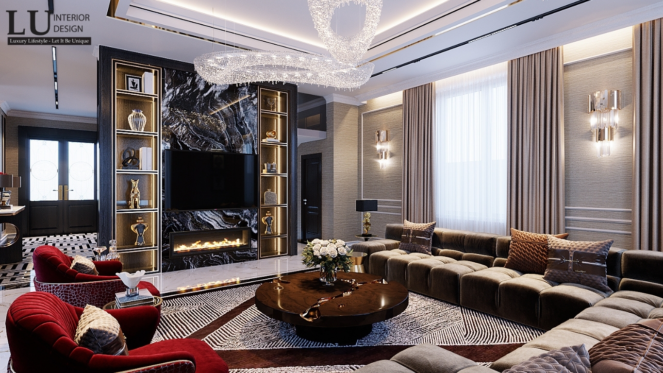 Hình ảnh Phối cảnh 3D Phòng khách biệt thự Sala của LU Design
