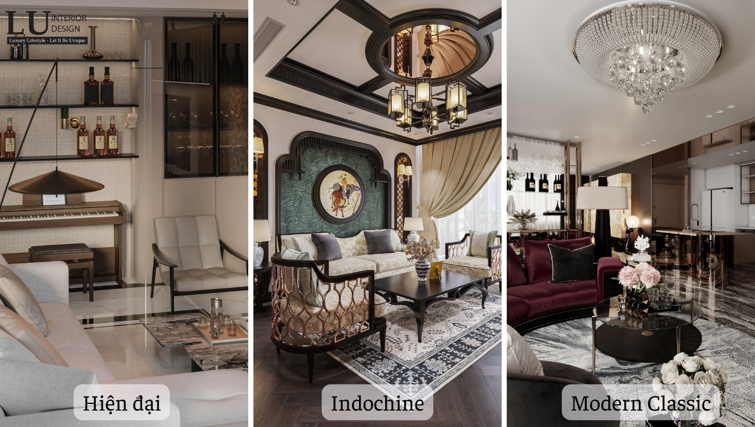 Ba phong cách thiết kế nội thất phổ biến: Hiện đại, Indochine và Modern Classic trong các không gian sang trọng