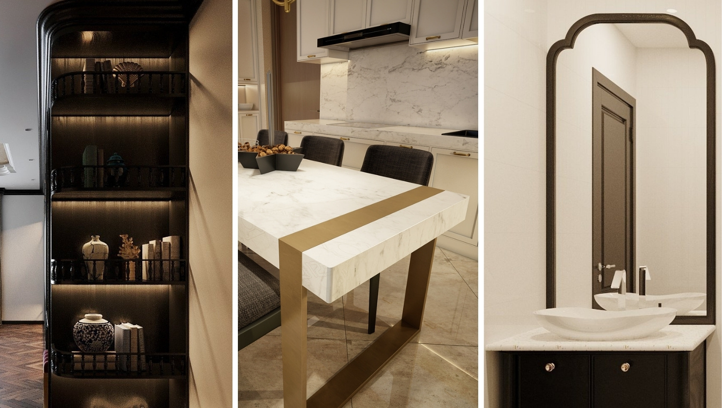 Không gian nội thất cao cấp LU Design sử dụng gỗ óc chó và đá marble sang trọng