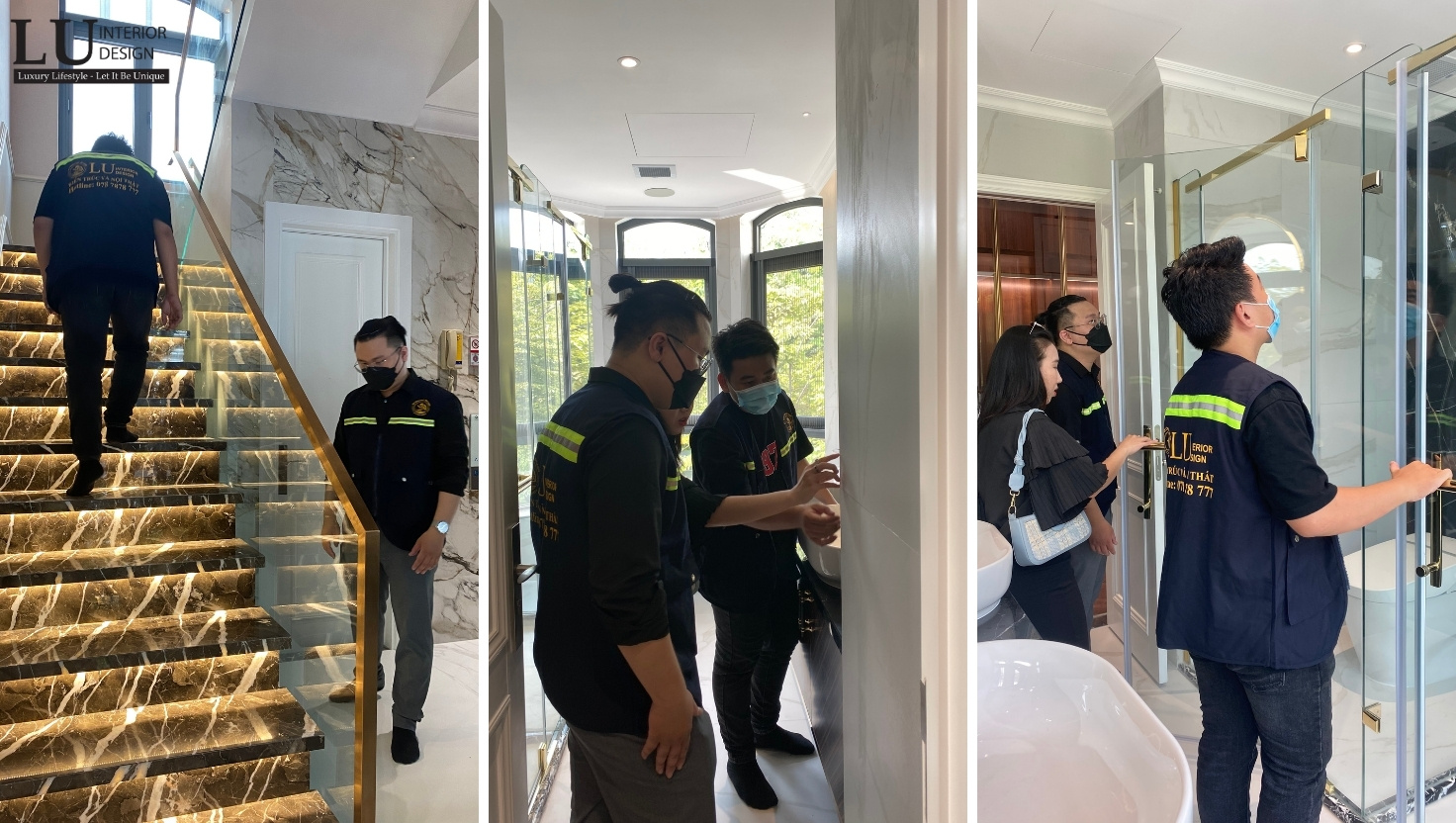 Đội ngũ LU Design kiểm tra nội thất hoàn thiện tại biệt thự Victoria cao cấp, đảm bảo chất lượng