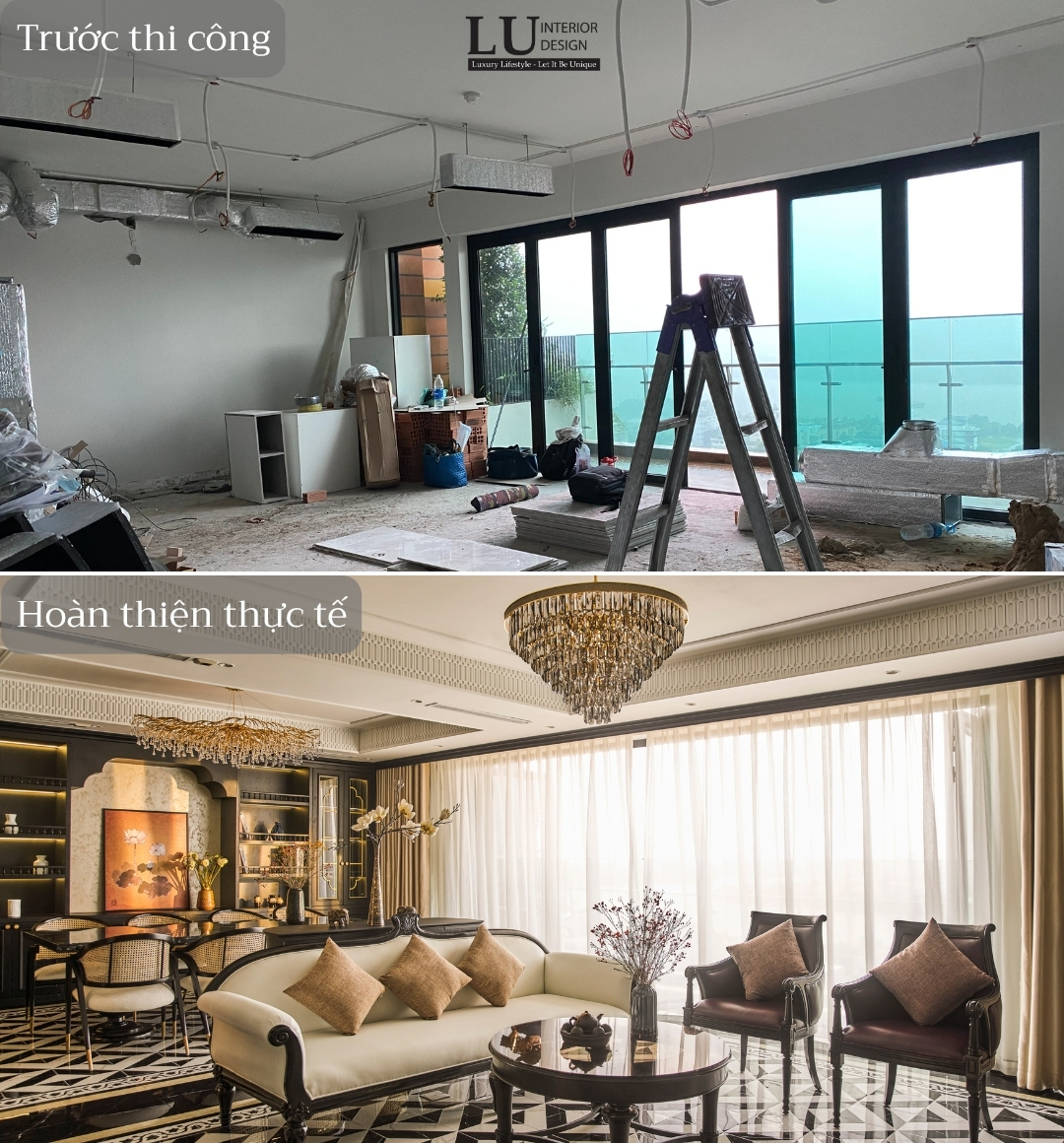 Không gian phòng khách căn hộ Feliz En Vista được LU Design thi công nội thất cao cấp, hiện đại