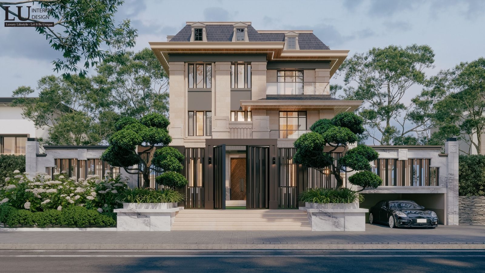 Thiết kế tổng quan ngoại cảnh biệt thự tân cổ điển của LU Design
