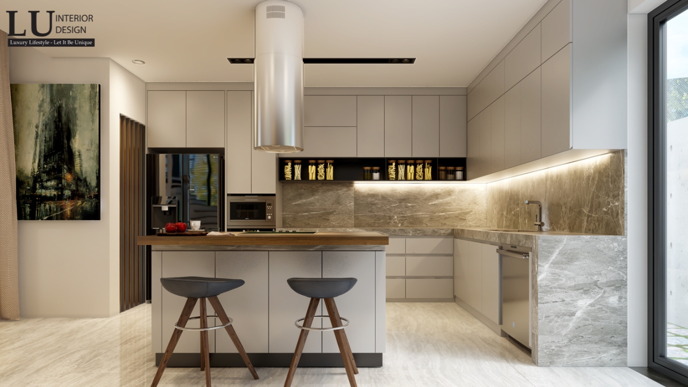 Phòng bếp hiện đại với phong cách Modern tại biệt thự Lucasta Khang Điền