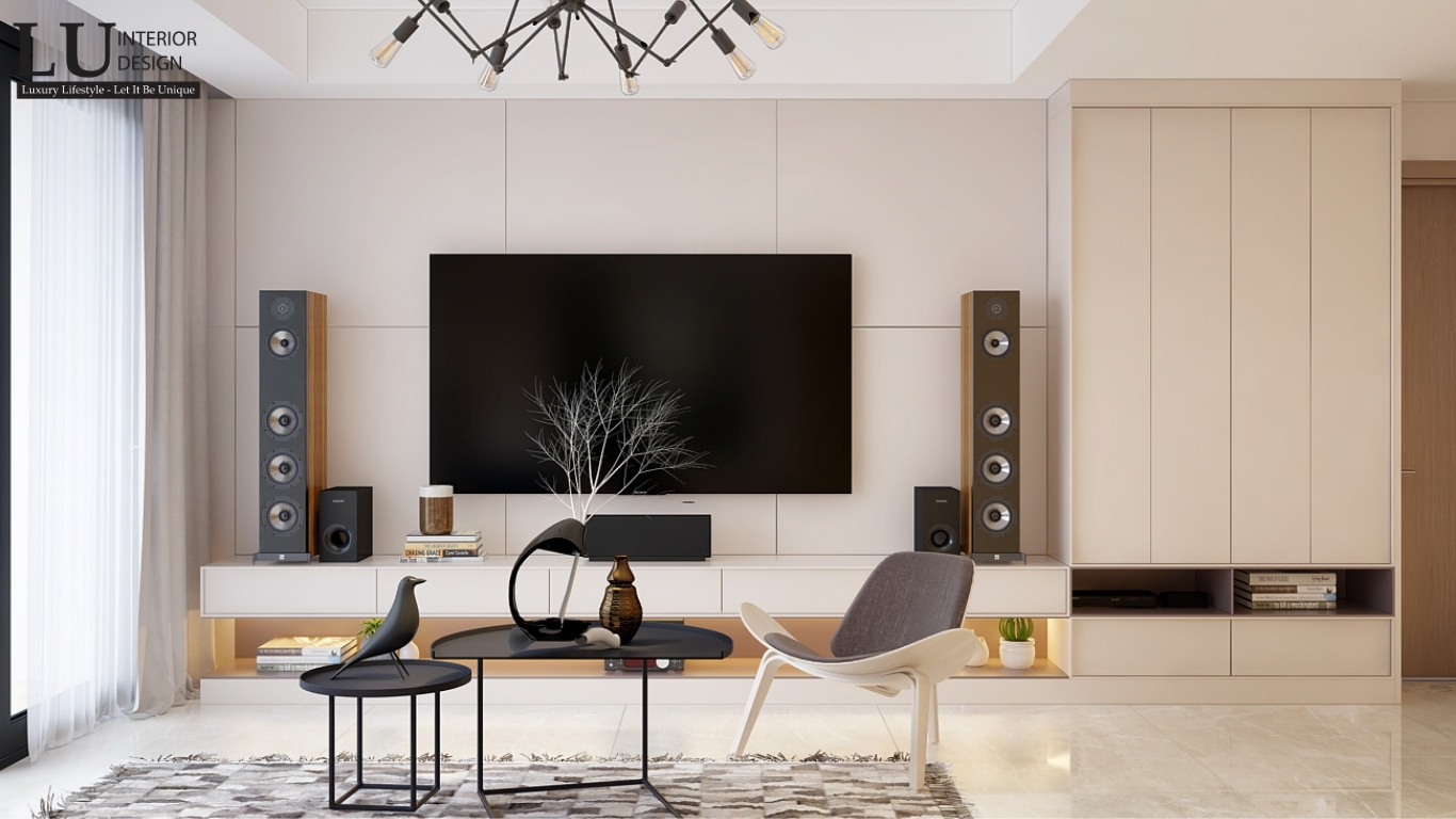 TV màn hình phẳng lớn, kết hợp cùng hệ thống loa cao cấp với thiết kế nổi bật