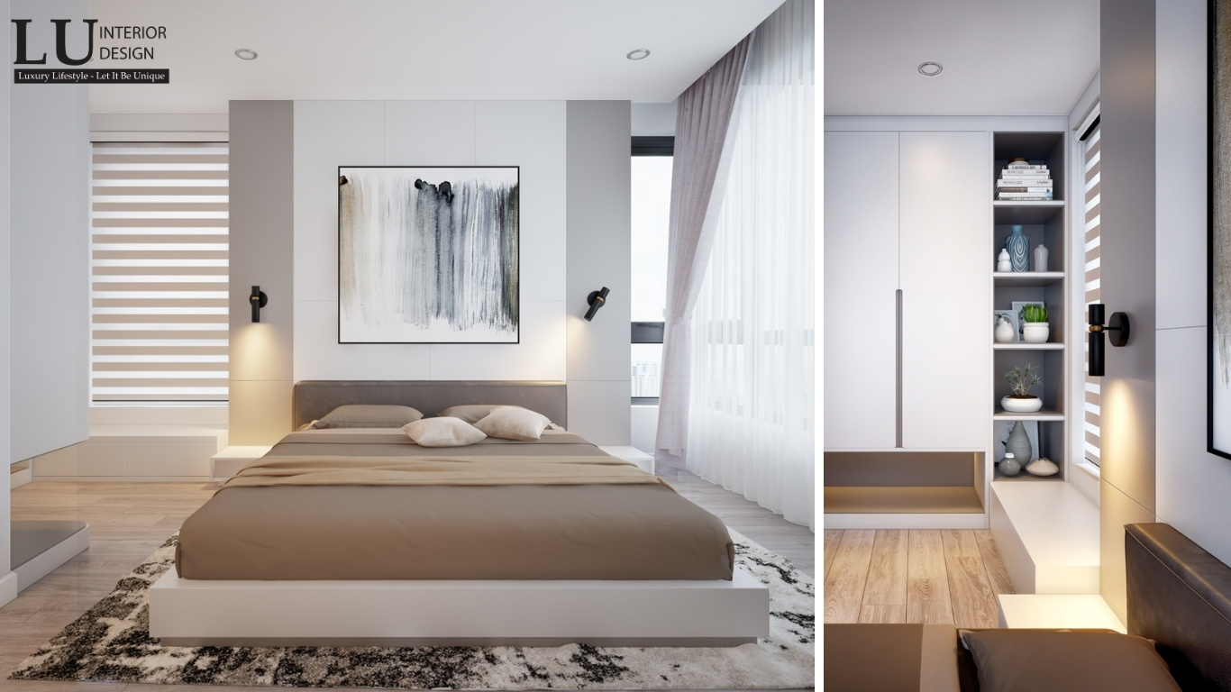 Tranh nghệ thuật trang trí cùng tủ quần áo tối giản
